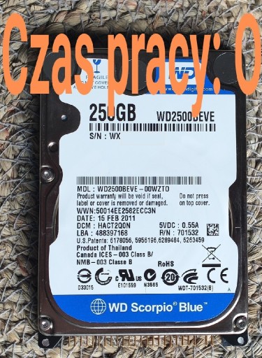 Zdjęcie oferty: Dysk WD Scorpio Blue WD2500BEVE HDD ATA 2,5" 250GB