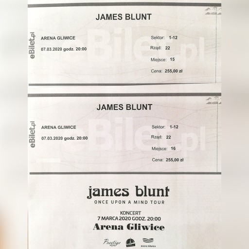 Zdjęcie oferty: James Blunt Arena Gliwice bilety na koncert 07.03