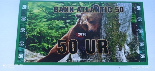 Zdjęcie oferty: 50 UR - Seria niedzwiedzie - Atlantic Bank - 2016