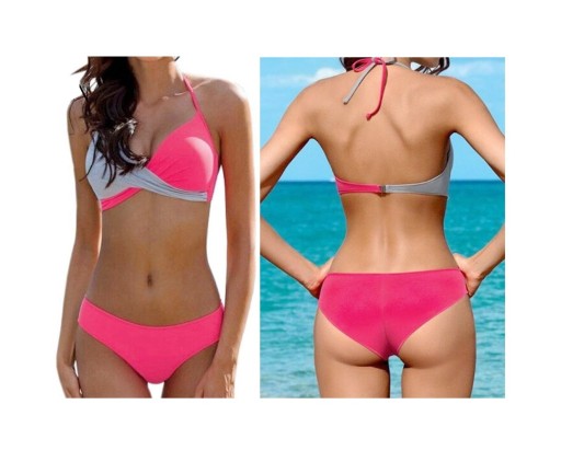Zdjęcie oferty: Nowe Bikini kostium Strój Kąpielowy różowe szare M
