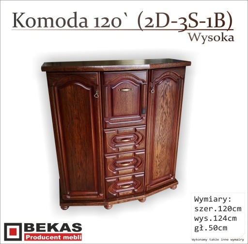 Zdjęcie oferty: Stylowa Komoda Barek 120 (2D-3S-1B) Wysoka Bekas