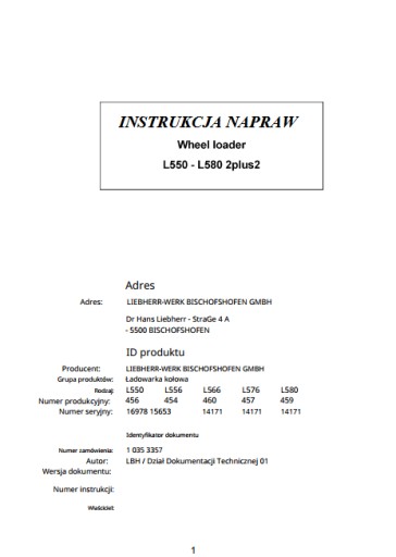 Zdjęcie oferty: Instrukcja NAPRAW Liebherr L 550, L 556, L 575, L 580 2+2  PL