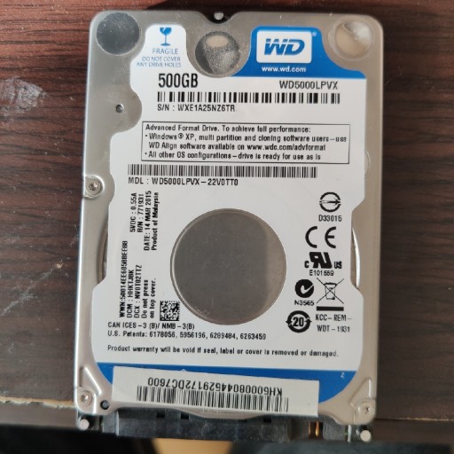 Zdjęcie oferty: Dysk HDD WD Blue 500GB 2.5' WD5000LPVX