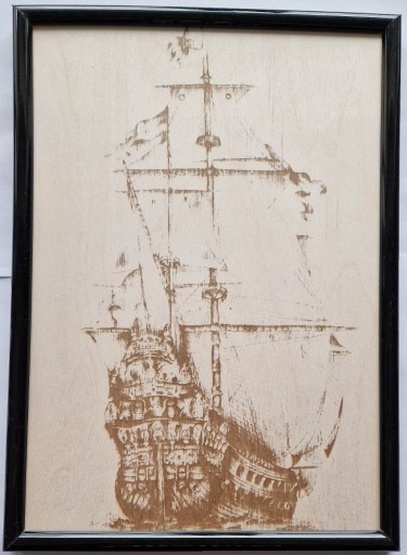 Zdjęcie oferty: Drewniany obraz statku na morzu z ramką