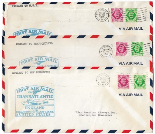 Zdjęcie oferty: Pierwszy lot 30.6.1939 Anglia - USA 3 koperty