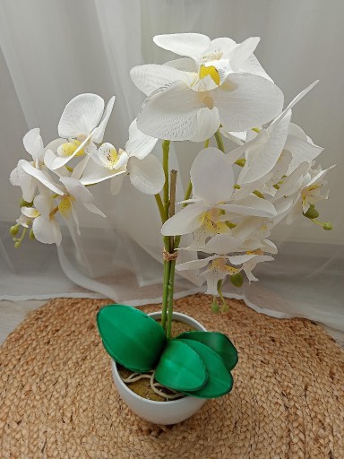 Zdjęcie oferty: STORCZYK SZTUCZNY ORCHIDEA BIAŁA W DONICZNE CERAMICZNEJ 3-PĘDOWY SILIKONOWY