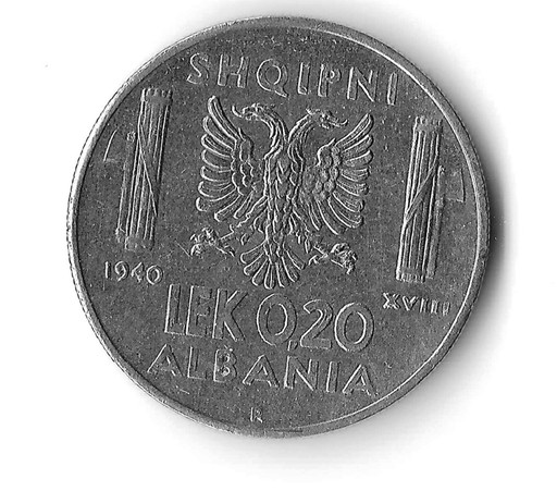 Zdjęcie oferty: ALBANIA, 0,20 lek 1940, Emanuel III, st. 3+