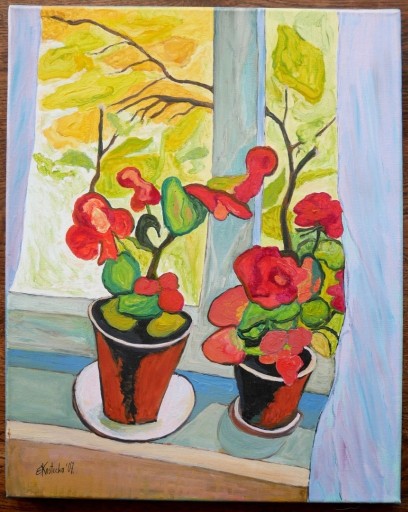 Zdjęcie oferty: Akryl na płótnie- kwiaty na oknie