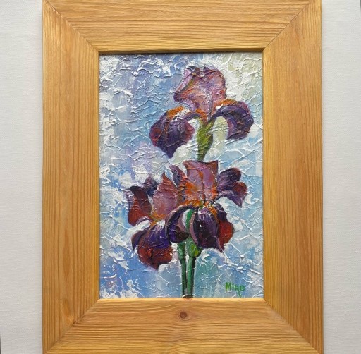 Zdjęcie oferty: Kwiaty irysa ręcznie malowane akryl 30x20 cm.