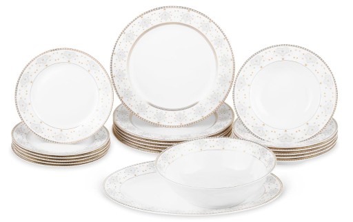 Zdjęcie oferty: Zastawa stołowa Biało, srebrna 19-częściowy zestaw PORCELANA