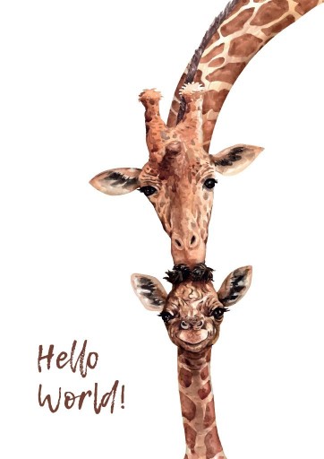 Zdjęcie oferty: Żyrafy Hello World obrazek do pokoju dziecięcego