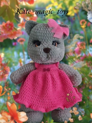 Zdjęcie oferty: Szara kotka w różowej sukience – maskotka handmade 