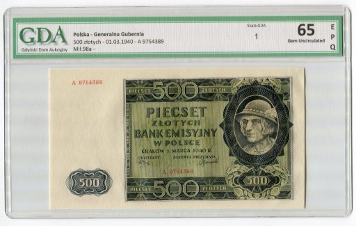 Zdjęcie oferty: 500 złotych 1940 – GDA 65 EPQ
