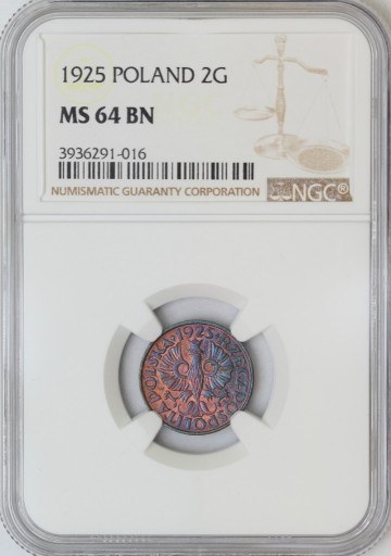 Zdjęcie oferty: 1925 2 grosze NGC MS64 BN