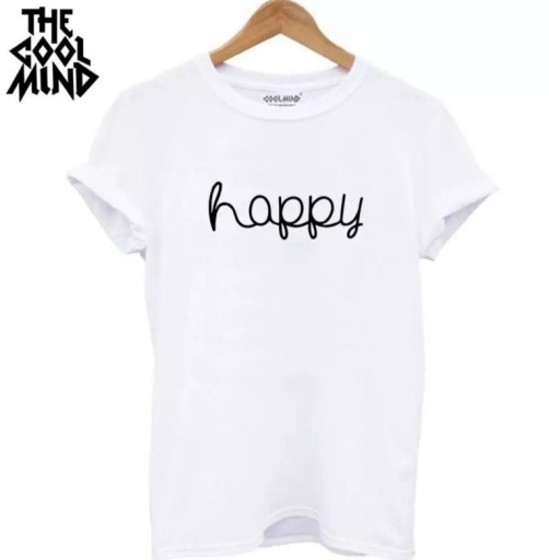 Zdjęcie oferty: Nowy t-shirt biały z napisem HAPPY r.M 100% COTTON