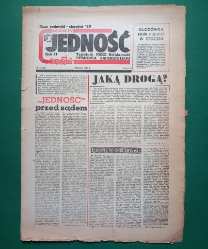 Zdjęcie oferty: Tygodnik JEDNOŚĆ Szczecin nr 49 z 11 XII 1981 