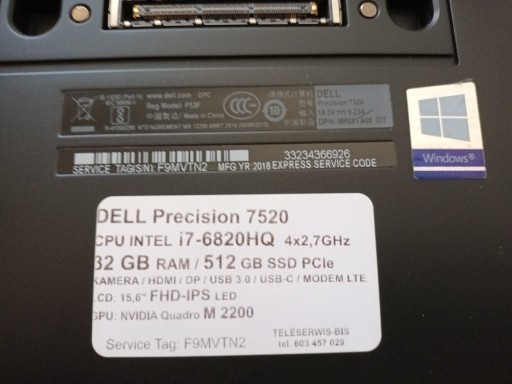 Zdjęcie oferty: DELL Precision 7520 i7-6820HQ 32 GB 512 SSD NVIDIA QUADRO M 2200
