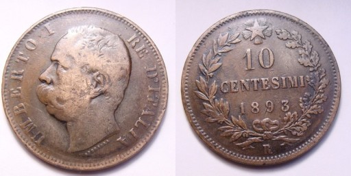 Zdjęcie oferty: Włochy 10 centesimi 1893 r. R