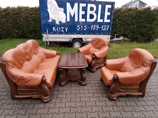 Zdjęcie oferty: Komplet Wypoczynkowy KLER 3 ,1 ,1 i Ława , Dąb - skóra Brąz