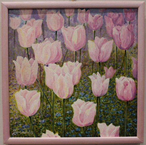 Zdjęcie oferty: Ręcznie malowany obraz, 40x40, tulipany akryl/olej