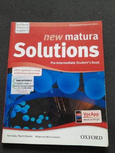 Zdjęcie oferty: New Matura Solutions pre-intermediate Student's Bo