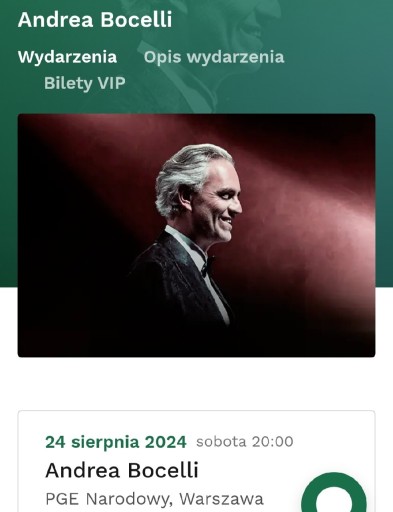 Zdjęcie oferty: Bilety na koncert Andrea Bocelli