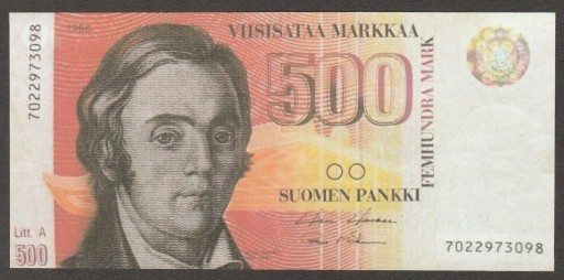 Zdjęcie oferty: FINLANDIA 500 MARKKAA 1986 - KOPIA