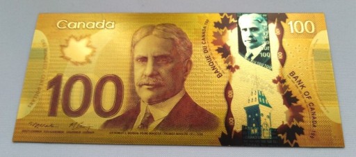 Zdjęcie oferty: Banknot pozłacany 24k 100 dolarów KANADA 2011 rok