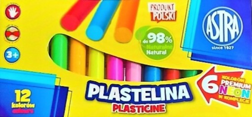 Zdjęcie oferty: Plastelina szkolna Astra 12 kolorów Neon