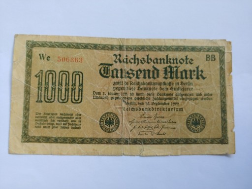 Zdjęcie oferty: Banknot Niemcy 1000 marek 1922