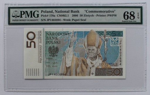Zdjęcie oferty: Papież Jan Paweł II 50zł 50 zł grading PMG 68