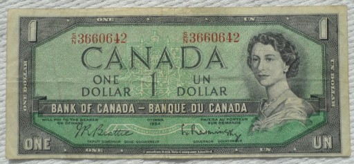 Zdjęcie oferty: Kanada 1 dolar 1954 Saskatchewan Beattie Rasminsky