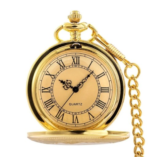 Zdjęcie oferty: Kieszonkowy Zegarek Vintage - Złoty na Łańcuszku