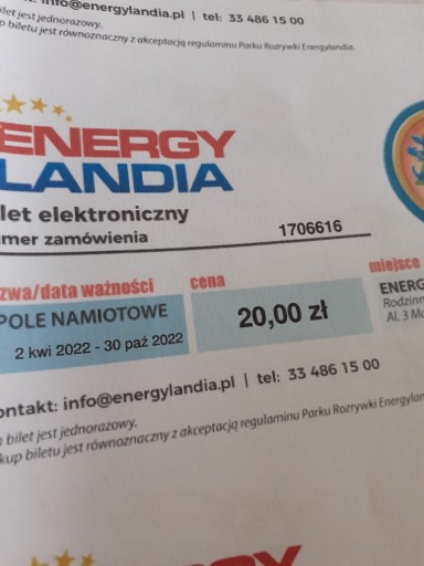 Zdjęcie oferty: Bilety do Energylandii - pole namiotowe!