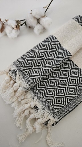 Zdjęcie oferty: Turecki ręcznik bawełniany Peshtemal 50x90 czarno beżowy 