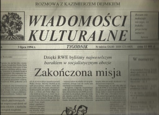 Zdjęcie oferty: Wiadomości Kulturalne nr 6 z lipca 1994