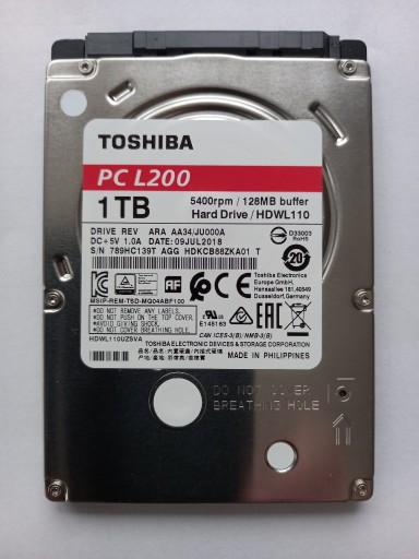 Zdjęcie oferty: Dysk 1TB Toshiba HDWL110 SATA III 2,5" prawie nowy
