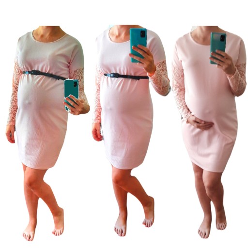 Zdjęcie oferty: Sukienka ciążowa pudrowy róż koronkowe rękawy