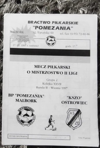 Zdjęcie oferty: Program Pomezania Malbork vs KSZO Ostrowiec 1997 r
