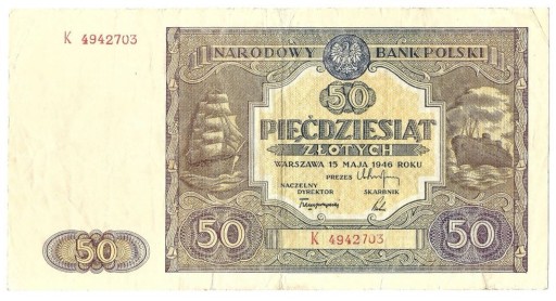 Zdjęcie oferty: Banknot Polska PRL 50 złotych zł 1946 K II- XF/EF-