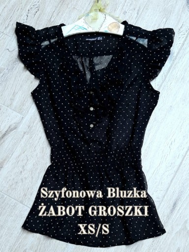 Zdjęcie oferty: Romantyczna Bluzka Szyfonowa Czarna groszki**XS/S