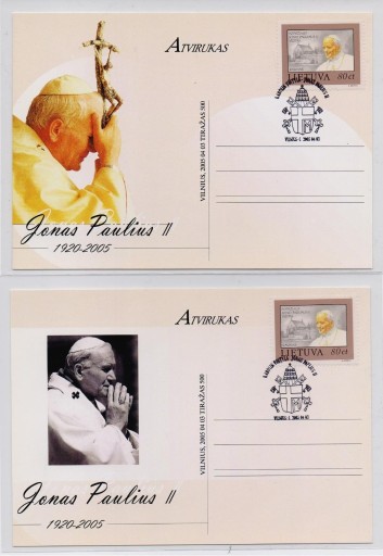 Zdjęcie oferty: Jan Paweł II - zest. 2 kart okol. - Litwa 2005