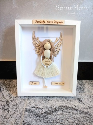 Zdjęcie oferty: Ramka z aniołem Stróżem obrazek prezent na chrzest