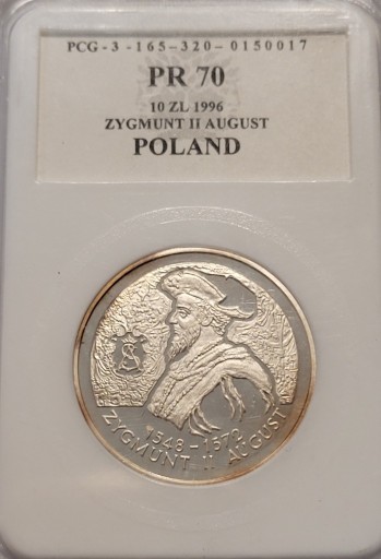 Zdjęcie oferty: 10 zł,Zygmunt II August,1996,PCG PR70 Grading(259)