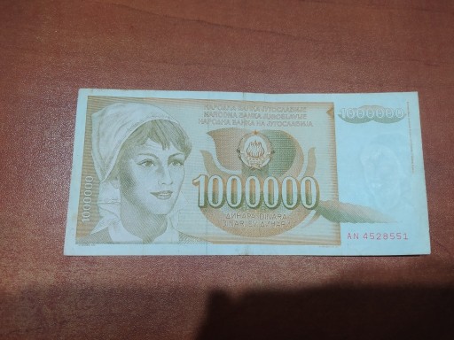 Zdjęcie oferty: Banknot Milion 1000000 Dinarów Jugosławiańskich