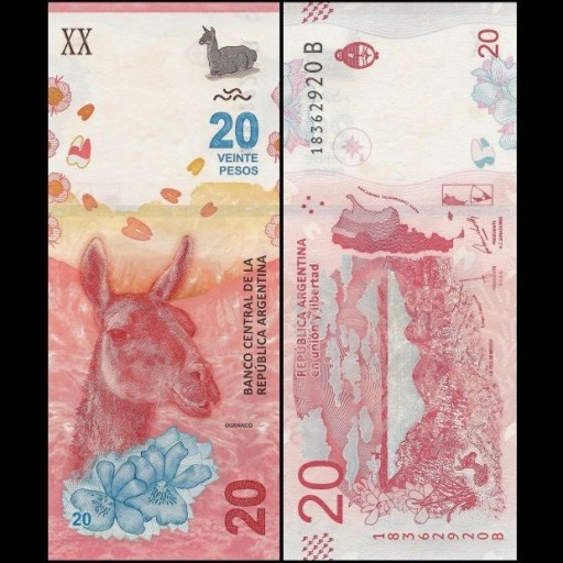 Zdjęcie oferty: ARGENTYNA - 20 Pesos, rok 2017, śliczny - Lama,