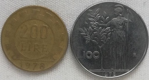 Zdjęcie oferty: Włochy 100 i 200 lire 1978, KM#96.1 i KM#105