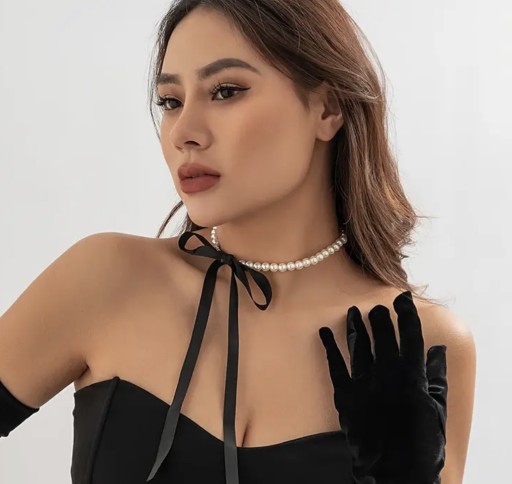 Zdjęcie oferty: Naszyjnik perły choker retro kokardka elegancki