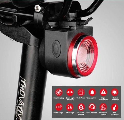 Zdjęcie oferty: Lampka rowerowa Alarm rowerowy A8 Pro AI