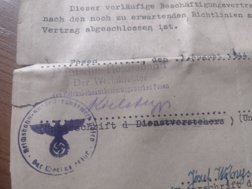 Zdjęcie oferty: Deutschen reichsbahn Posen 1942 dokument